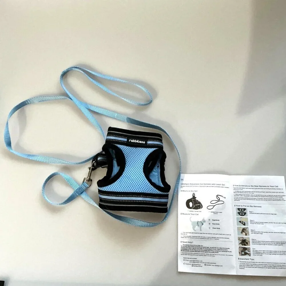 CAT HARNESS AND LEASH SET ADJUSTABLE BLUE MEDIUM